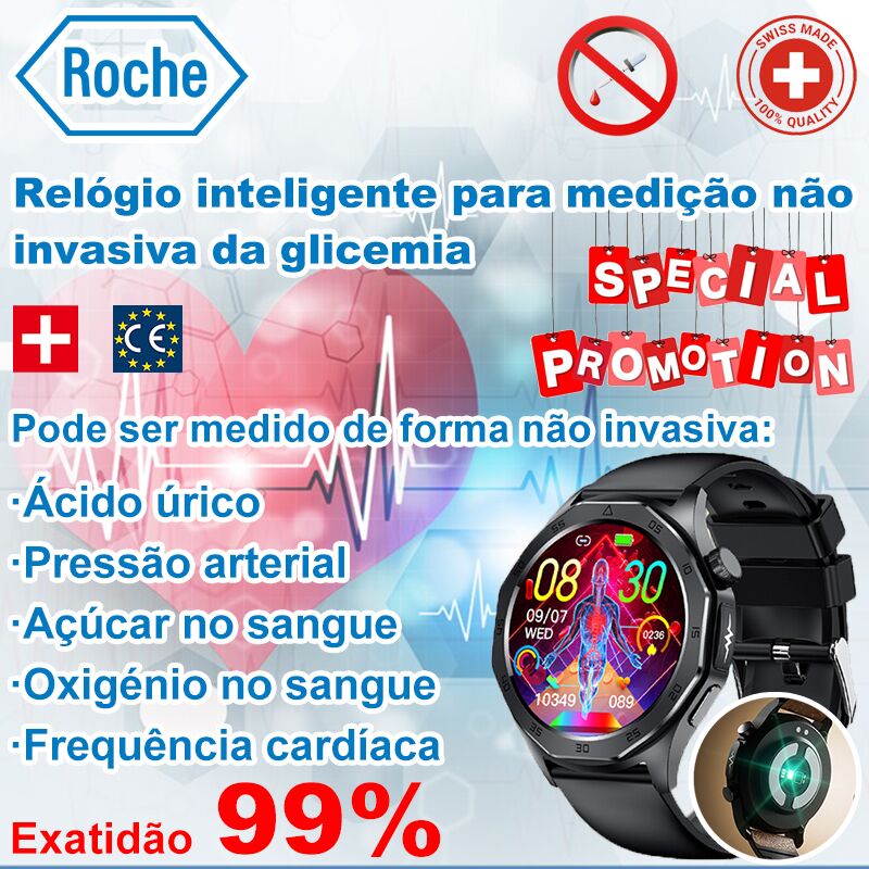 [Copy][Copy]O Roche Laser Therapy Watch monitoriza o ritmo cardíaco/pressão arterial/açúcar no sangue